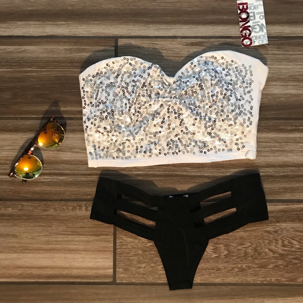White sequin crop top